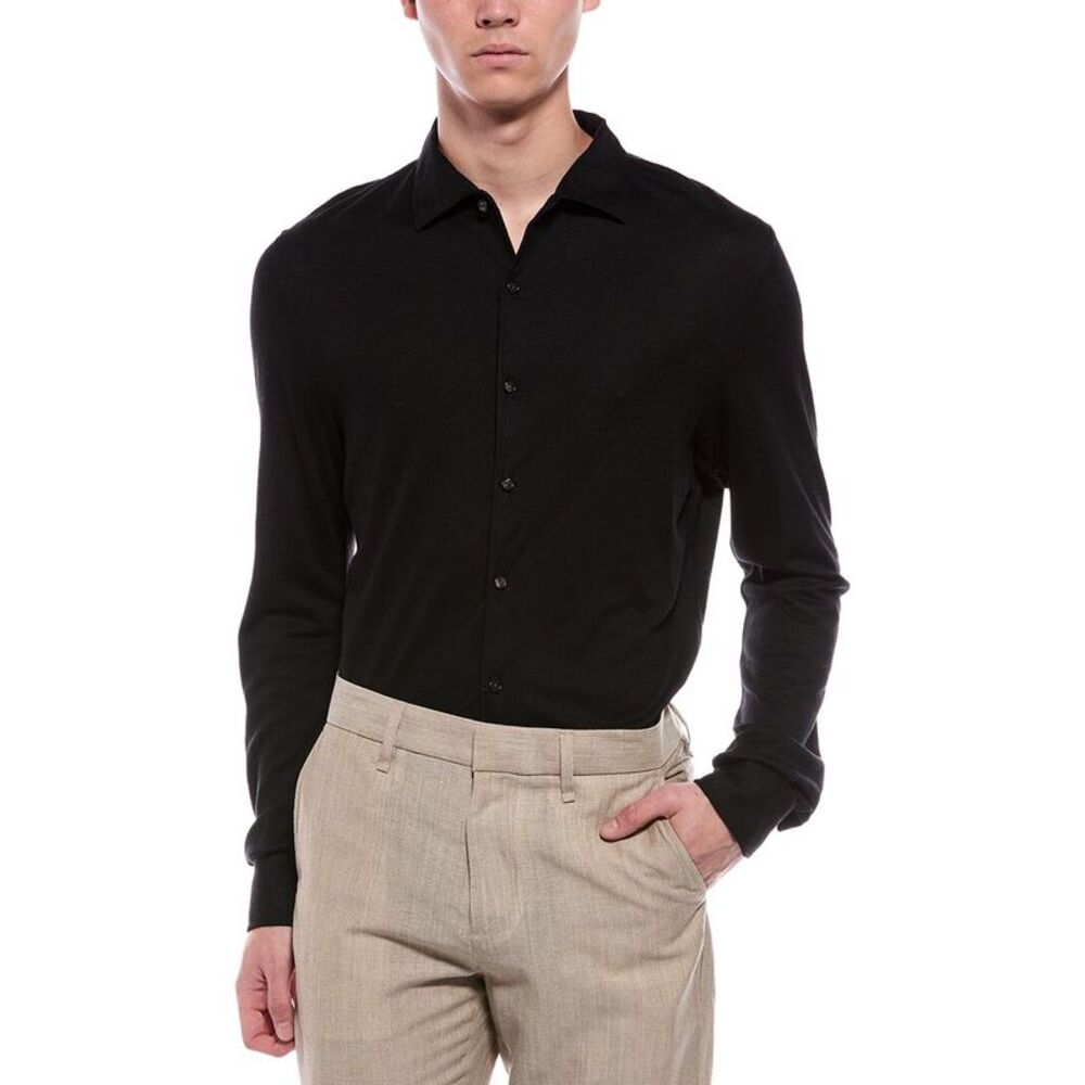 Isaia Mens Jersey Sport Wool Shirt, Black
